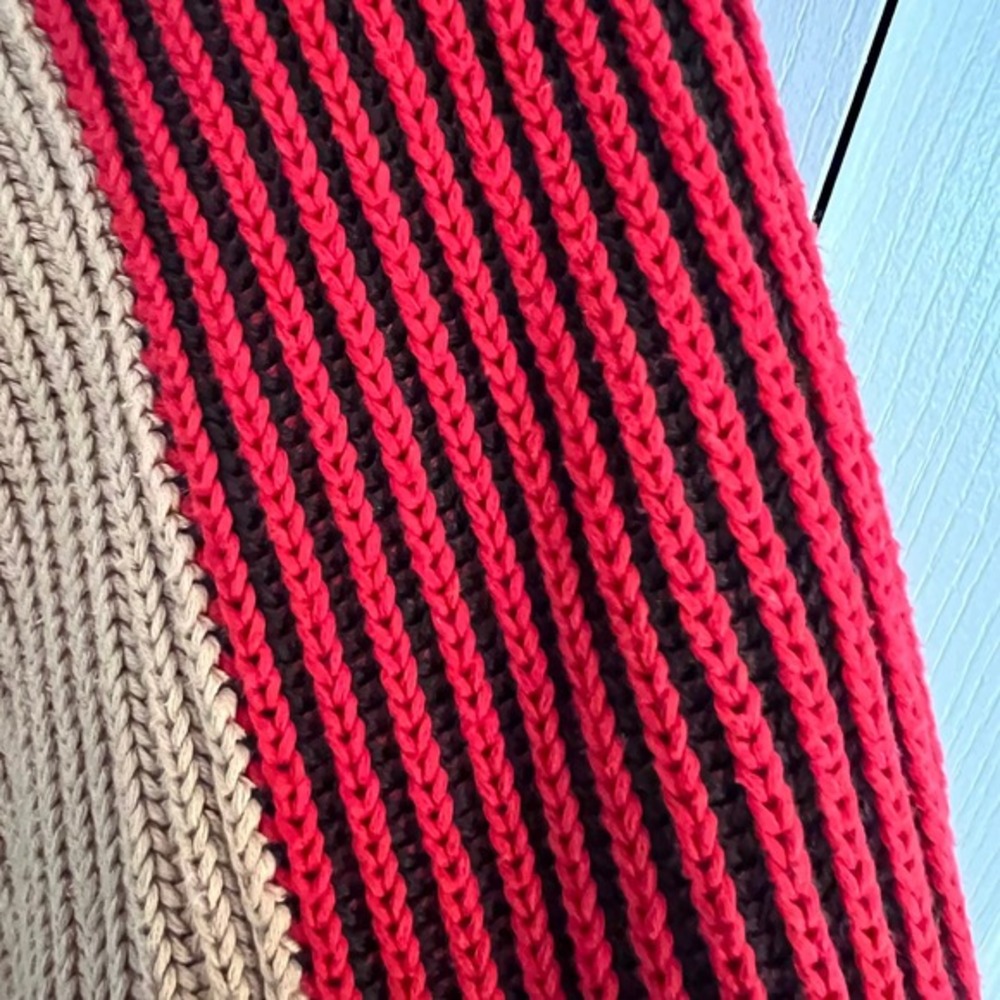 Topshop Colorblock Striped Knit Sweater Camel Black Red Y2K Size 6 - Picture 6 of 12
